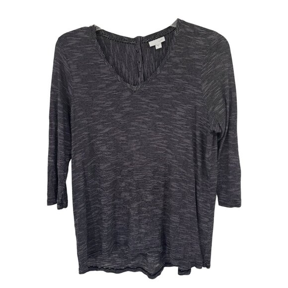J. Jill Black White Striped V-Neck 3/4 Sleeve Top Rayon knit Womens size large - Picture 1 of 11